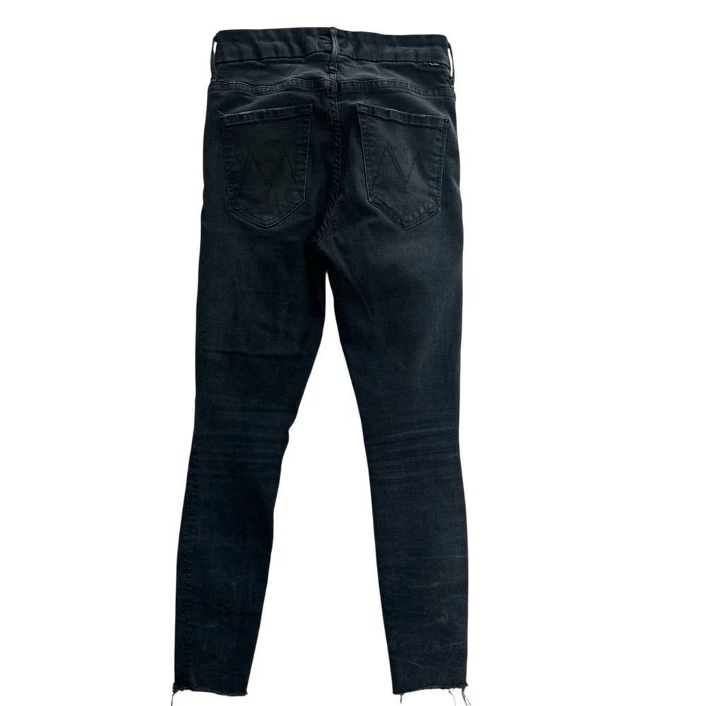 MOTHER The Pixie Ankle Fray High Rise Button Fly Skinny Jeans Black Wash Size 26